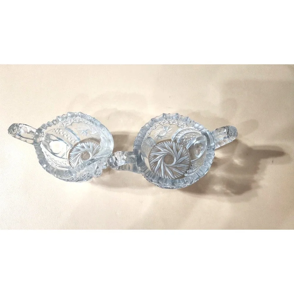 American Brilliant Period Crystal Cut Glass Pinwheel Creamer And Sugar Bowl‎ Set